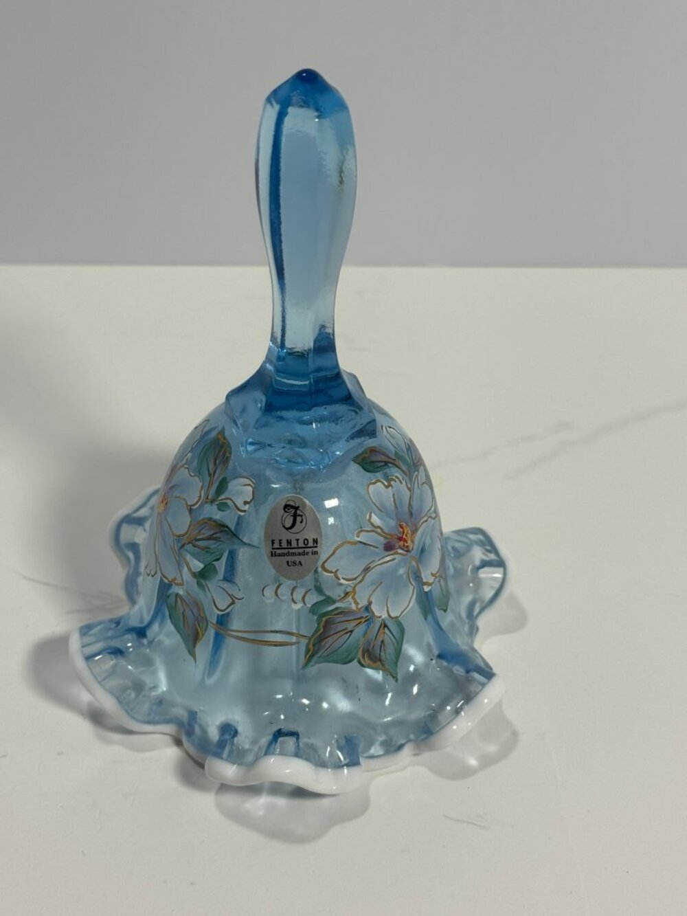 Fenton Hand-Painted Blue Crest Art Glass Bell – Signed Sue Jackson #1746/2500